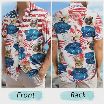 Custom Photo Funny Family Pet Face Stars And Stripes - Gift For Men, Dog And Cat Lovers - Personalized Custom Hawaiian Shirt-2