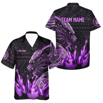 Custom Purple Dragon Bowling Hawaiian Shirt For Men, Custom DragonBowling Team Shirts BE0080