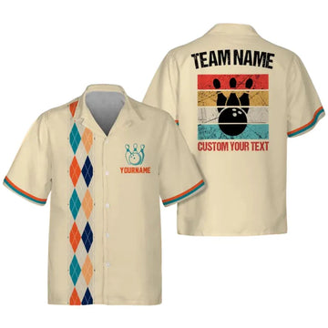 Custom Retro Hawaiian Bowling Team Shirts For Men And Women, Custom Retro Beige Bowling Shirts BE0073