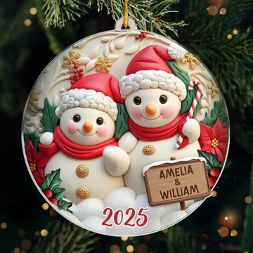 Custom Snowman Acrylic Ornament - Personalized Anniversary Christmas Wedding Gifts For Husband And Wife, Him And Her - Snow Couple, Snow Love
