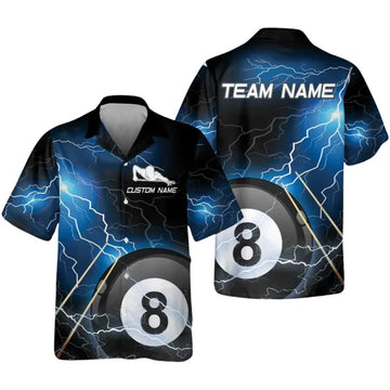 Custom Thunder Billiard Hawaiian Shirt For Men, Custom 8 Ball Pool Billiard Team Shirts BIE0014