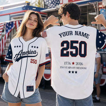 Custom USA 250th Anniversary Baseball Jersey, Personalized Name Number Shirt, 4th Of July Family Outfit, Patriotic Adult Kids Sports Jersey-1