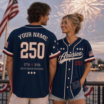 Custom USA 250th Anniversary Baseball Jersey, Personalized Name Number Shirt, 4th Of July Family Outfit, Patriotic Adult Kids Sports Jersey