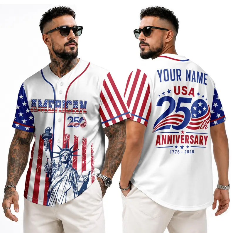Custom USA 250th Anniversary Baseball Jersey with Name, Personalized 4th of July Independence Day Outfit for Women Men Youth Kids