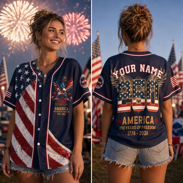 Custom USA 250th Anniversary Jersey, Personalized Name Baseball Shirt, Patriotic 4th July Outfit, Adult Kids Independence Day Shirt