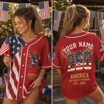 Custom USA 250th Anniversary Jersey, Personalized Name Baseball Shirt, Patriotic 4th July Outfit, Adult Kids Independence Day Shirt-2
