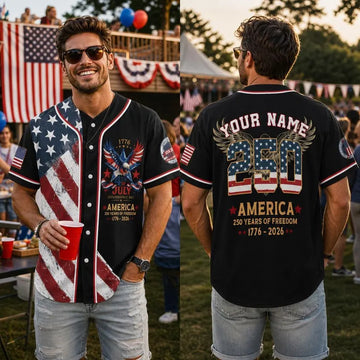 Custom USA 250th Anniversary Jersey, Personalized Name Baseball Shirt, Patriotic 4th July Outfit, Adult Kids Independence Day Shirt-3