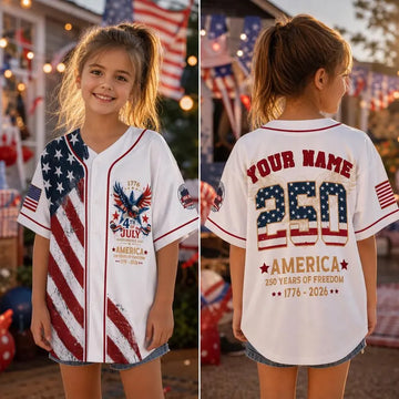 Custom USA 250th Anniversary Jersey, Personalized Name Baseball Shirt, Patriotic 4th July Outfit, Adult Kids Independence Day Shirt-4