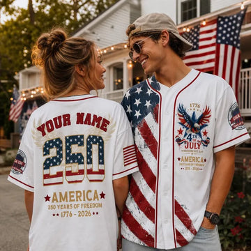 Custom USA 250th Anniversary Baseball Jersey, Personalized Patriotic Bald Eagle Shirt, 1776 2026 Sestercentennial, 4th of July Gift-1