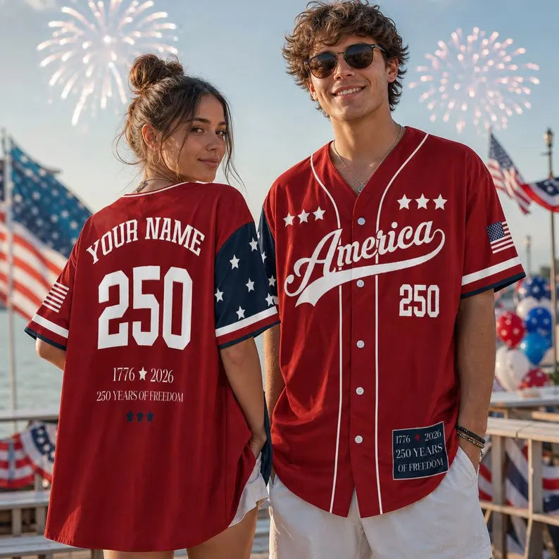 Custom USA 250th Anniversary Jersey, Personalized Name Number Baseball Shirt, Patriotic 4th July Outfit, Adult Kids Independence Day Shirt