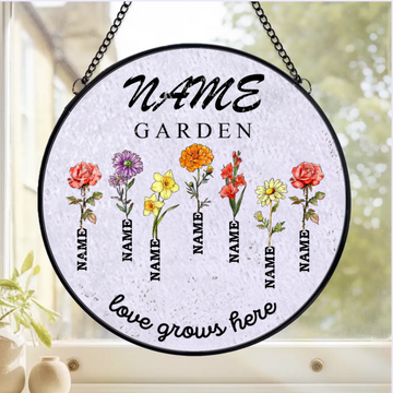 Custom Birth Flower Grandmas Garden Personalized Window Stained Glass Suncatcher Window Hangings