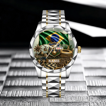 Custom Brazil Football Glory Watch - Personalized Name National Pride Watch - Gift for Soccer Fans, Brazil Lovers, Sports Enthusiasts