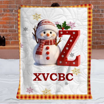 ⛄️Custom Christmas Blanket - Personalized Snowman Initial and Name - Christmas Gift