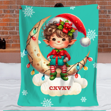 Custom Christmas Elf Blanket - Personalized Moon & Gift Throw - Gift for Kids & Baby Girls