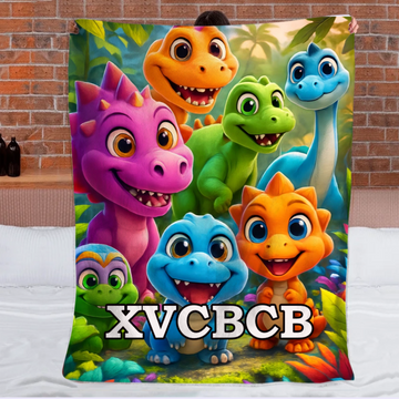 Custom Colorful Dinosaur World Blanket – Personalized Name – Gift for Kids & Teens