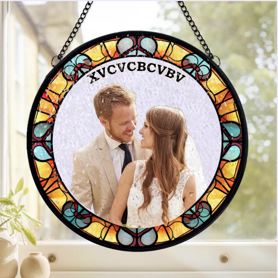 Custom Couples Photo Personalized Window Stained Glass Wedding Suncatcher Window Hanging Anniversary Gift Wedding Gift