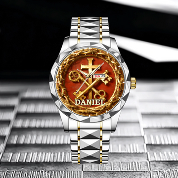 Custom Crown of Thorns Cross Watch - Personalized Name Watch - Christian Faith Gifts