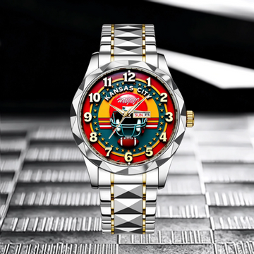 Custom Football Watch – Personalized Name & Number, Kansas City Fan Gift, Sports Lover Timepiece