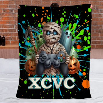 Custom Gamer Mummy Blanket - Personalized Halloween Gaming Throw Blanket - Gift for Teens