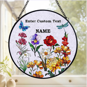 Custom Garden Birth Flowers Personalized Window Stained Glass Suncatcher Hangings Gift For Grandma