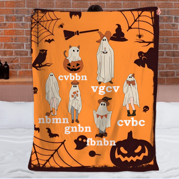 Custom Ghost Family Soft Warm Blanket - Personalized Ghost Patterns and Names - Halloween Home Decor Holiday Party Gift for Family
