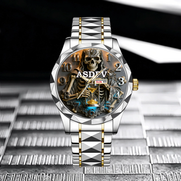 Custom Golden Hourglass Skull Watch - Personalized Name - Special Personalized Gift
