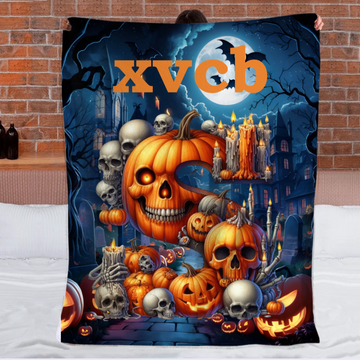 Custom Halloween Blanket – Personalized Pumpkin Skull Throw Blanket – Gift for Kids & Horror Lovers