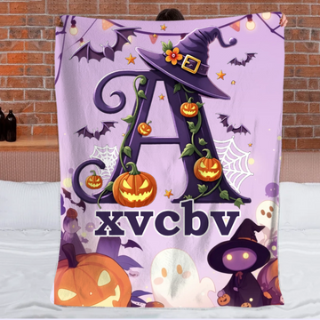 Custom Halloween Letter Blanket - Personalized Pumpkin Initial Throw - Gift for Kids & Families