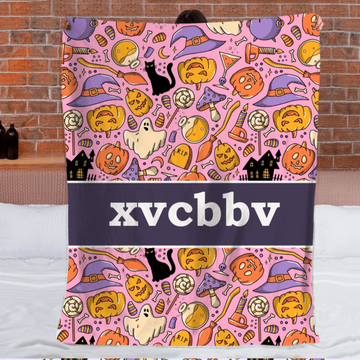 Custom Halloween Name Blanket – Personalized Pumpkin & Ghost Letter – Gift for Kids