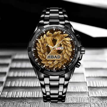 Custom Initial Gold Wreath Watch - Personalized Name And Initial
