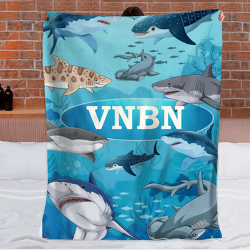 Custom Shark Blanket – Personalized Ocean Shark Throw – Gift for Kids