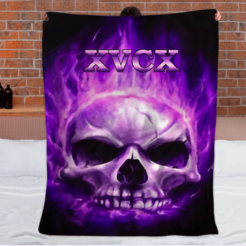 Custom Skull Purple Fire Blanket – Personalized Name Flannel Blanket - Home Decoration Gifts