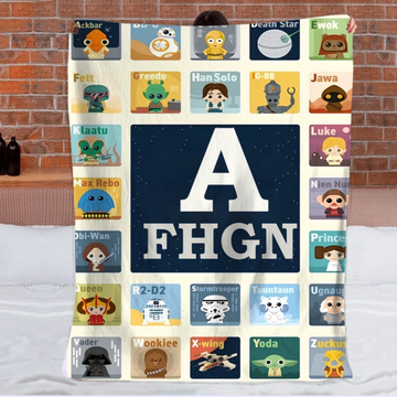 Custom Star Wars Alphabet Blanket - Personalized Cartoon Character Name Blanket - Gift for Kids