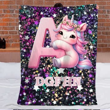 Custom Unicorn Blanket - Personalized Unicorn Initial Throw Blanket - Gift for Girls, Kids - SDG