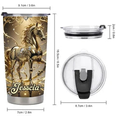 Customized Loving Horse Thermos Cup - Personalized Name - Gift For Horse Lovers