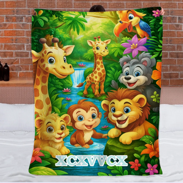 🌳Customized Animal Jungle Blanket - Personalized Name - Gift For Kids, Children - SDG