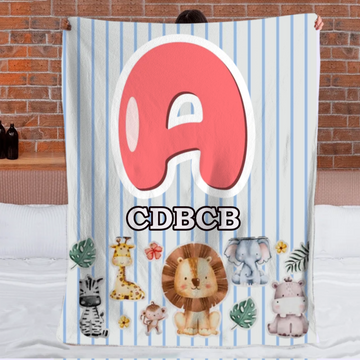 Customized Animal Pattern Colorful Vertical Stripe Blanket - Personalized Name - Gifts For Child