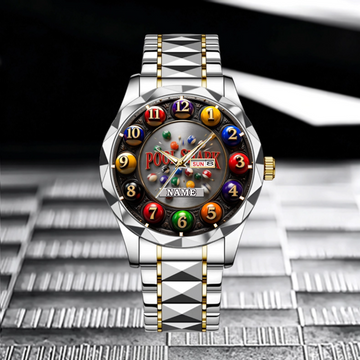 🎱Customized Billiards Theme Watch - Personalized Name “POOL SHARK” Watch - Perfect Gift for Billiards Lovers, Men