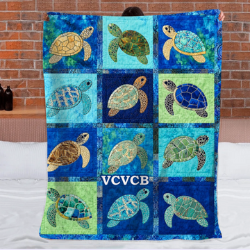Customized Blue Oceanic Sea Turtle Blanket - Personalized Name – Gift For Oceanic & Sea Lovers