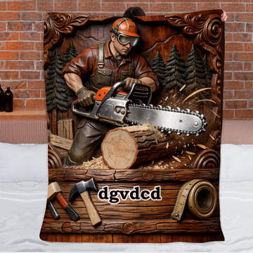Customized Chainsaw Wood-Cutting Themed Blanket - Personalized Name - Gift For Lumbermen
