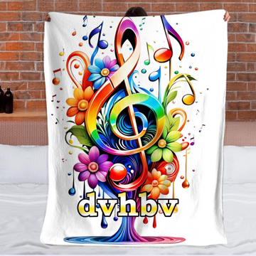 🎵Customized Colorful Clef With Leaves Blanket - Personalized Name - Gifts For Music Lovers