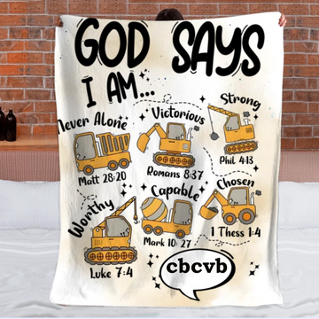 Customized Construction Vehicle Dinosaur Animal Blanket - Personalized Name - Gift for Kids
