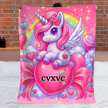 Customized Dreamy Pink Unicorn Blanket - Personalized Name - Gifts For Girls, Unicorn Lovers