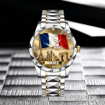Customized France Flag Watch - Personalized Name Watch - Gift For Patriot, Veteran