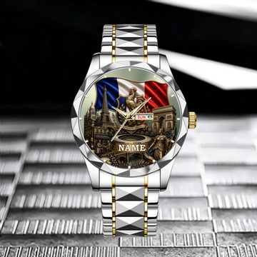 Customized France Football Emblem Watch - Personalized Name Watch - Gift for Soccer Fans, France Lovers, Dad