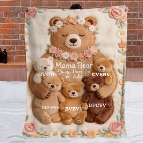Customized Mama Papa Bear Blanket - Personalized Name - Gift For Moms, Dads