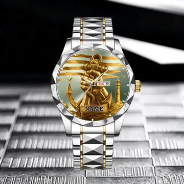 Customized Mariner’s Honor Gold Anchor Watch - Personalized Name Watch - Gift For Seafarers