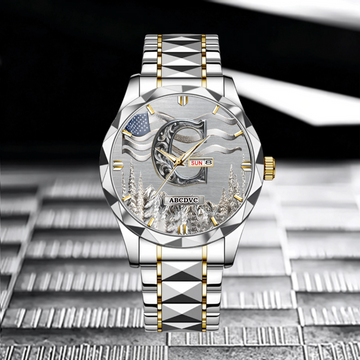 Customized Metal-Look Dial Pattern Watch - Personalized Name And Initial - Memento Gift