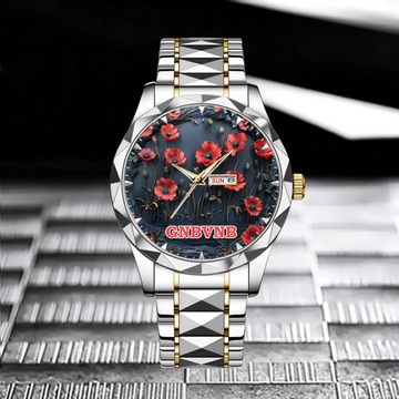 Customized Papaver Rhoeas Patterned Watch – Personalized Names - A Gift For Friend,BFF,Roommate