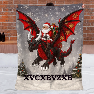 Customized Santa Claus Riding A Dragon Blanket - Personalized Text - Christmas Gift